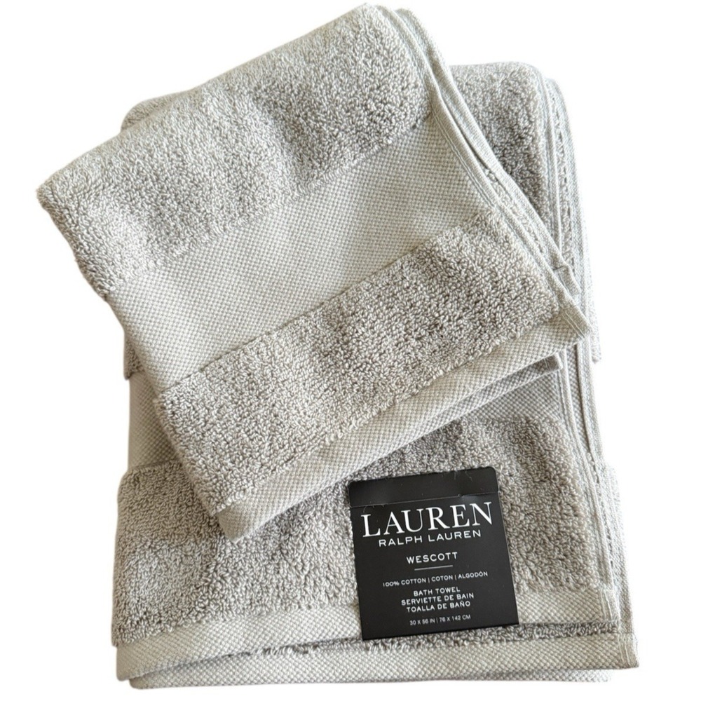 Ralph Lauren NEW WESCOTT‎ Towels 2PC ( 1 Bath/1 Hand) CAPE GRAY Towels Cotton